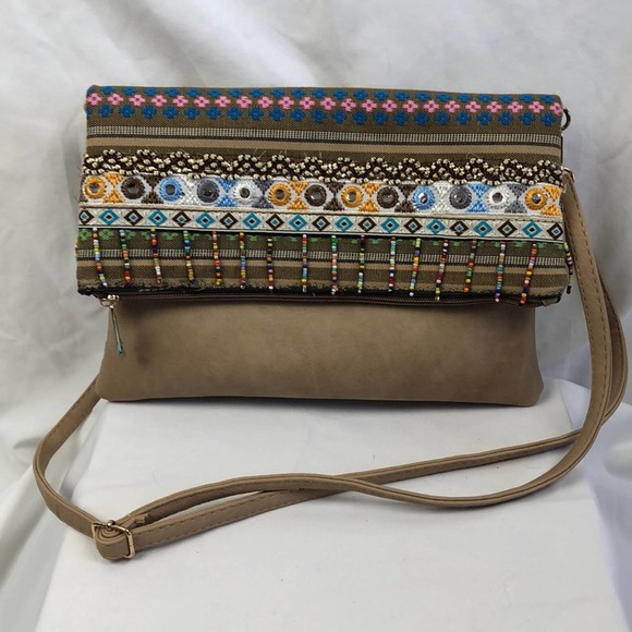 Boho Beaded Fold Over Hand Bag - Picture 1 of 10